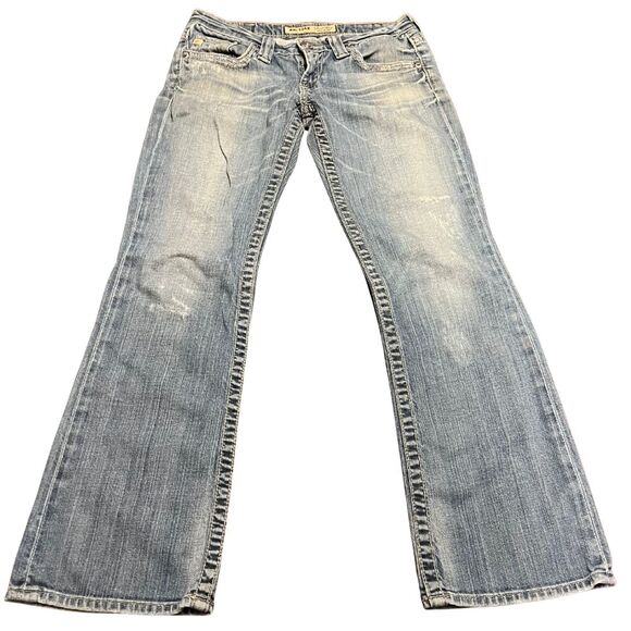 Big Star Sweet Boots Ultra Low Rise Light Wash Distressed Jeans Good VTG - Picture 1 of 14